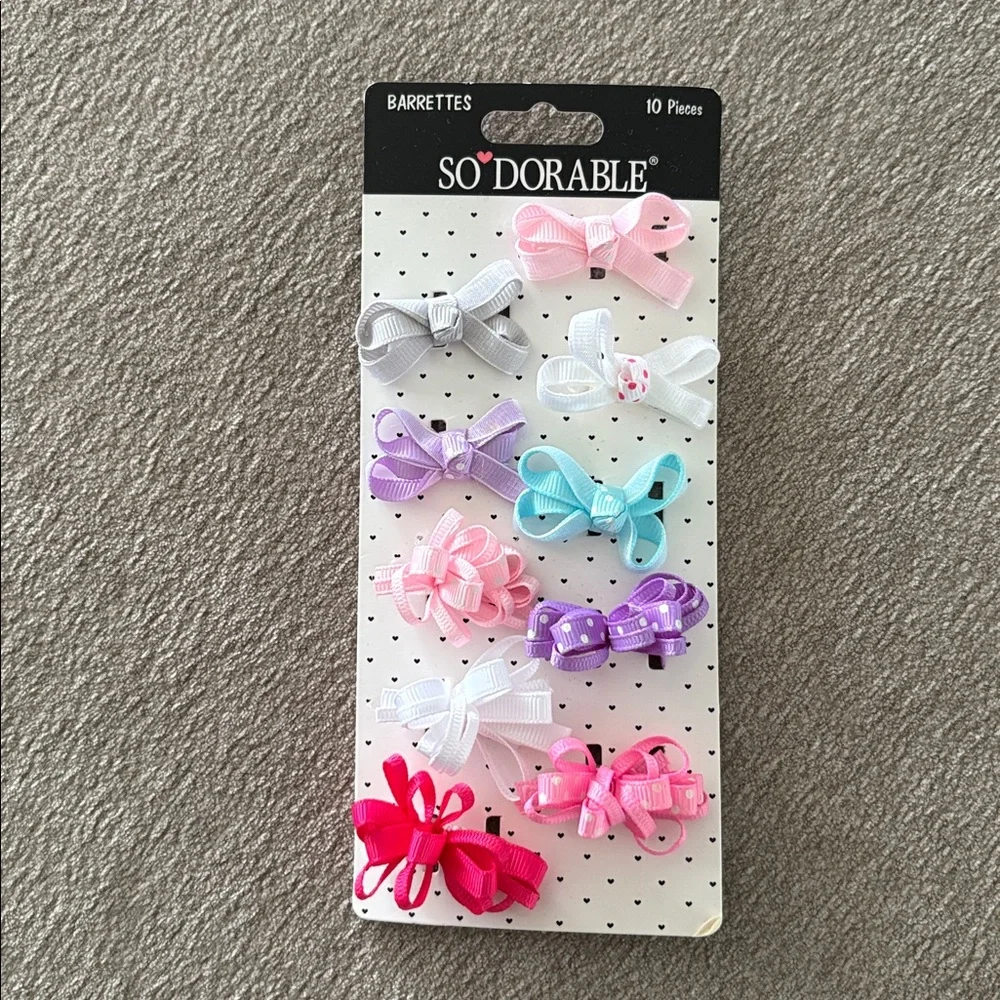NWT So Dorable Baby Girls 10-Piece Bow Barrettes Hair Clips Assorted Set
